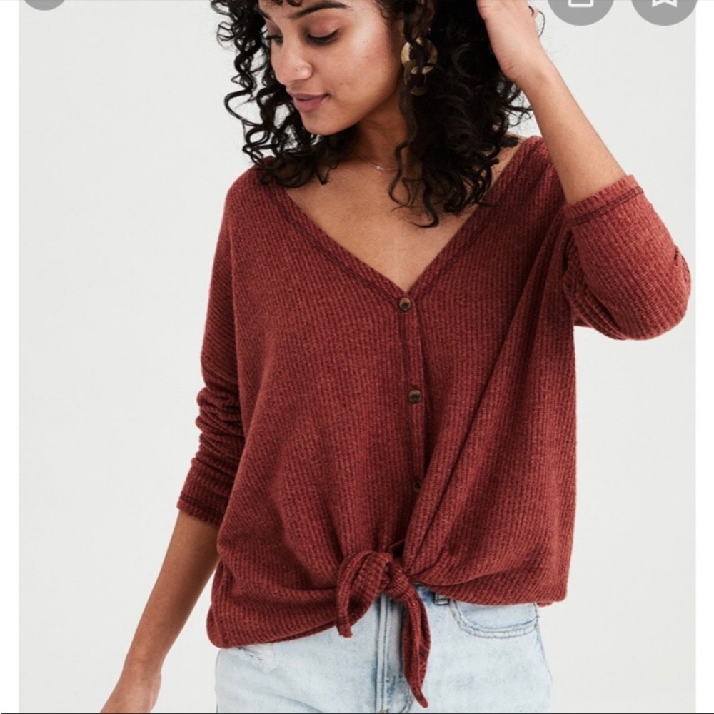 AE Plush Textured Knot Top in Rust